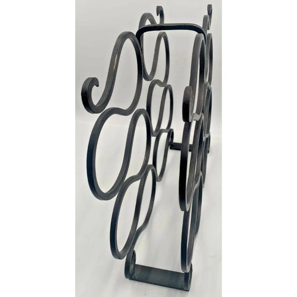 Vintage Elegant Heavy Duty Wrought Iron Scroll Wine Rack 10 Bottle Holder Black